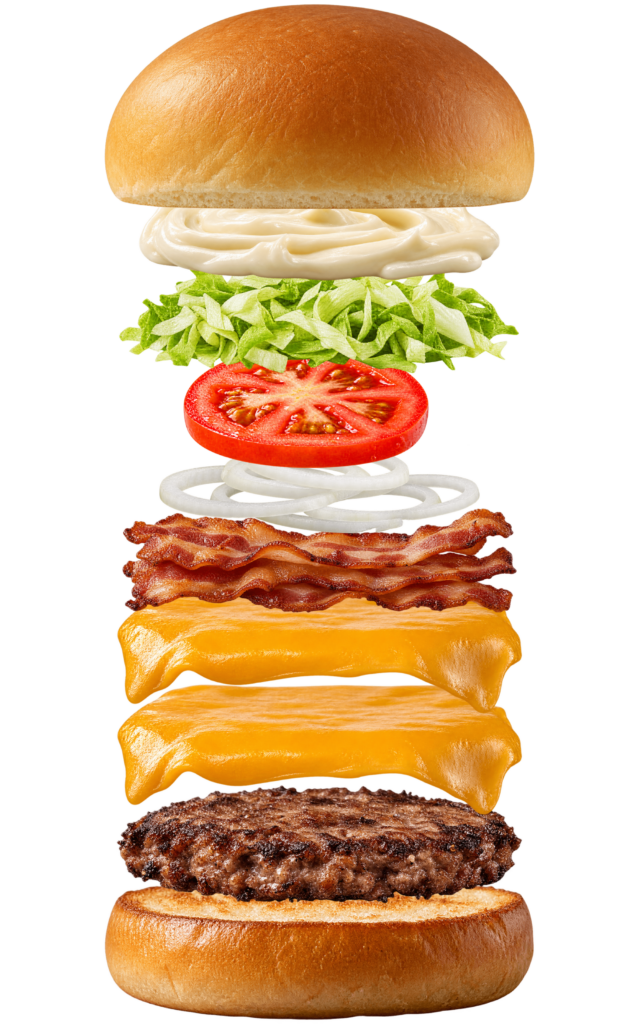 Vue assemblée de Bacon Cheeseburger Five Guys