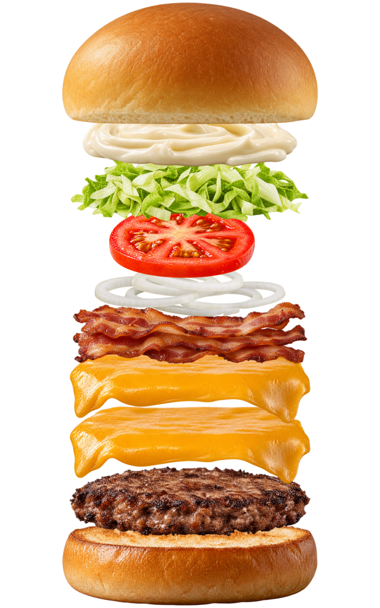 Vue assemblée de Bacon Cheeseburger Five Guys