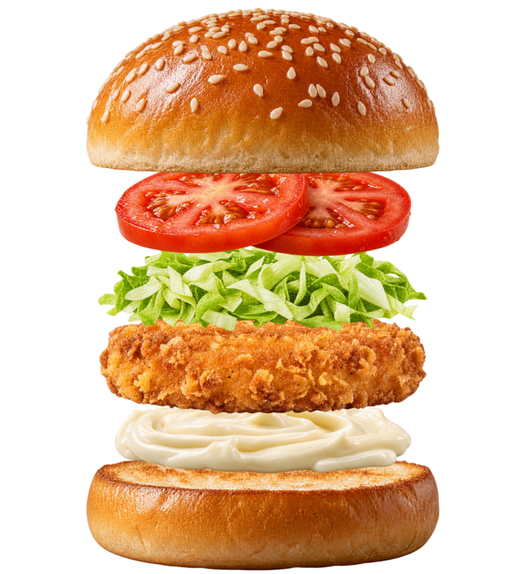 Vue assemblée de Burger au poulet croustillant