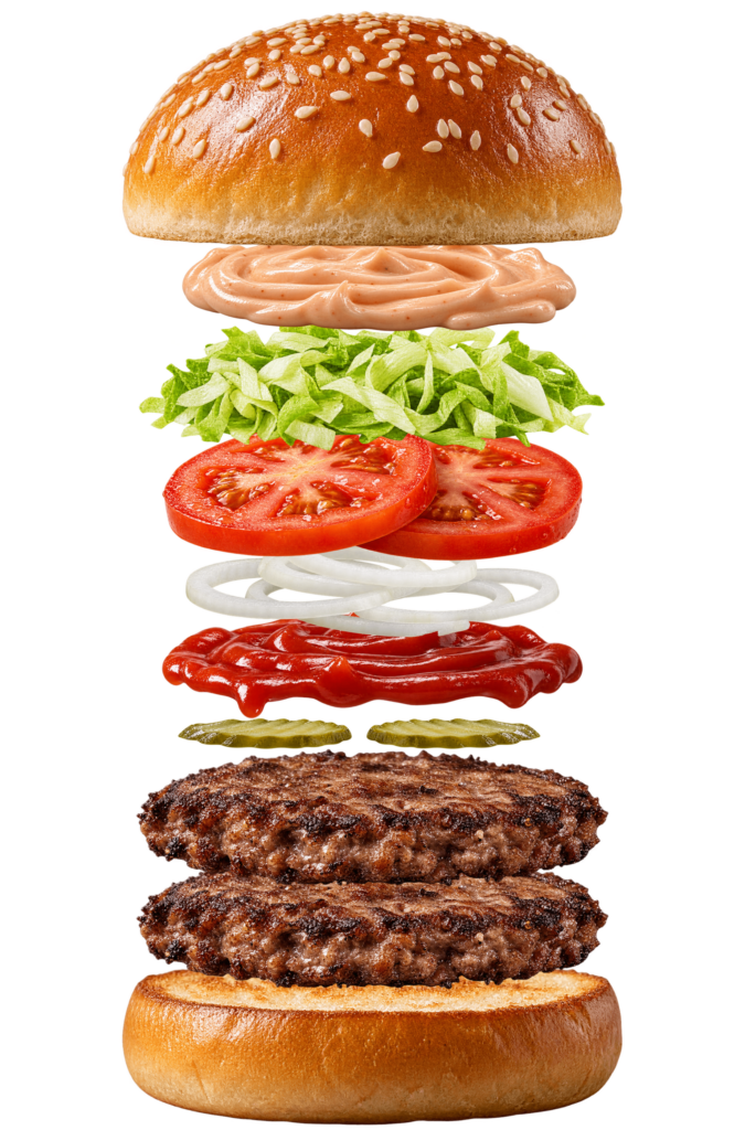 Vue assemblée de Double Whopper Burger King