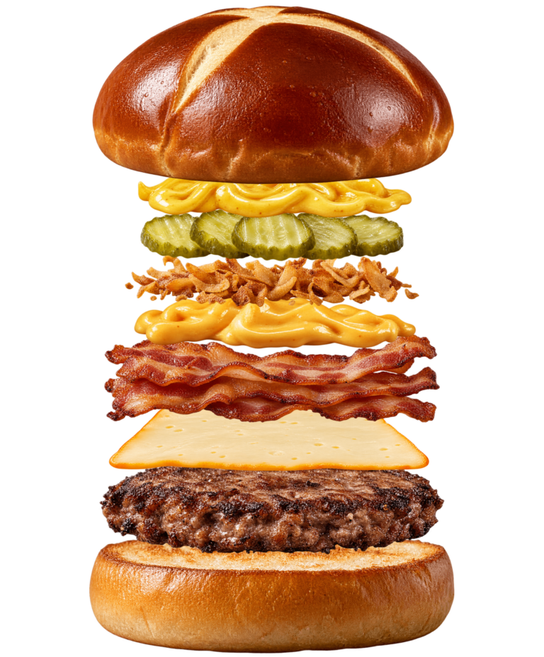 Vue assemblée de Pretzel Bacon Pub Cheeseburger Wendy’s